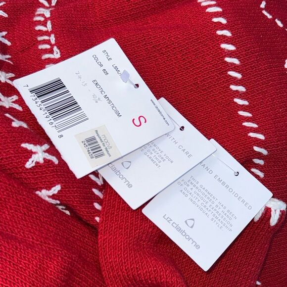 Vintage Liz Claiborne Red White Snowflake V-Neck 100% Lambswool Sweater Size SP - Picture 6 of 6